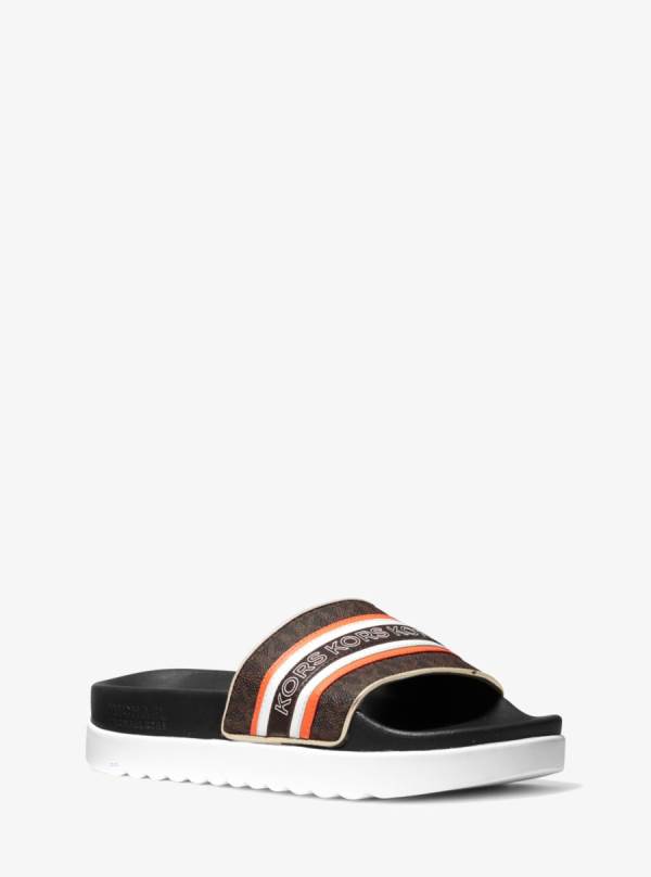 Damske Slapky Michael Kors Tyra Logo Tape Hnede - Topanky Michael Kors Lacne | UTHFJ-0478
